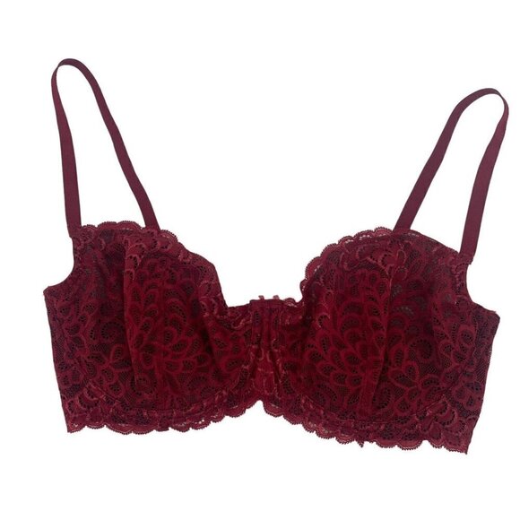 Bezier Size 34E Gramercy Lace Underwire Bra Burgundy Semi Sheer TR11142LF2 - Picture 1 of 11